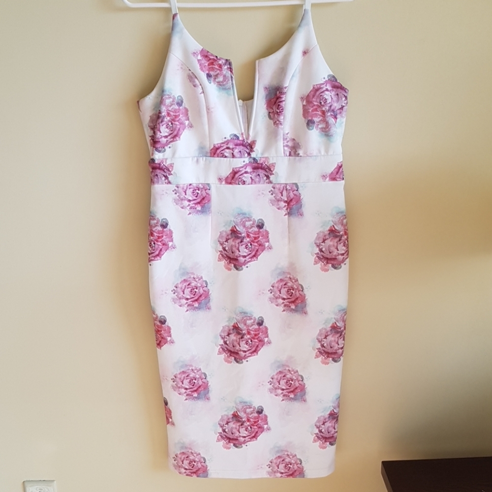 White Floral Scuba Dress
